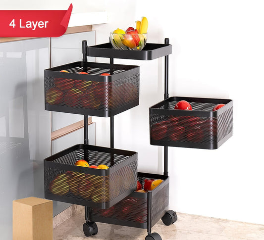 Metal Square High Quality Kitchen Trolley With Wheels (4 Layer  1 Pc)