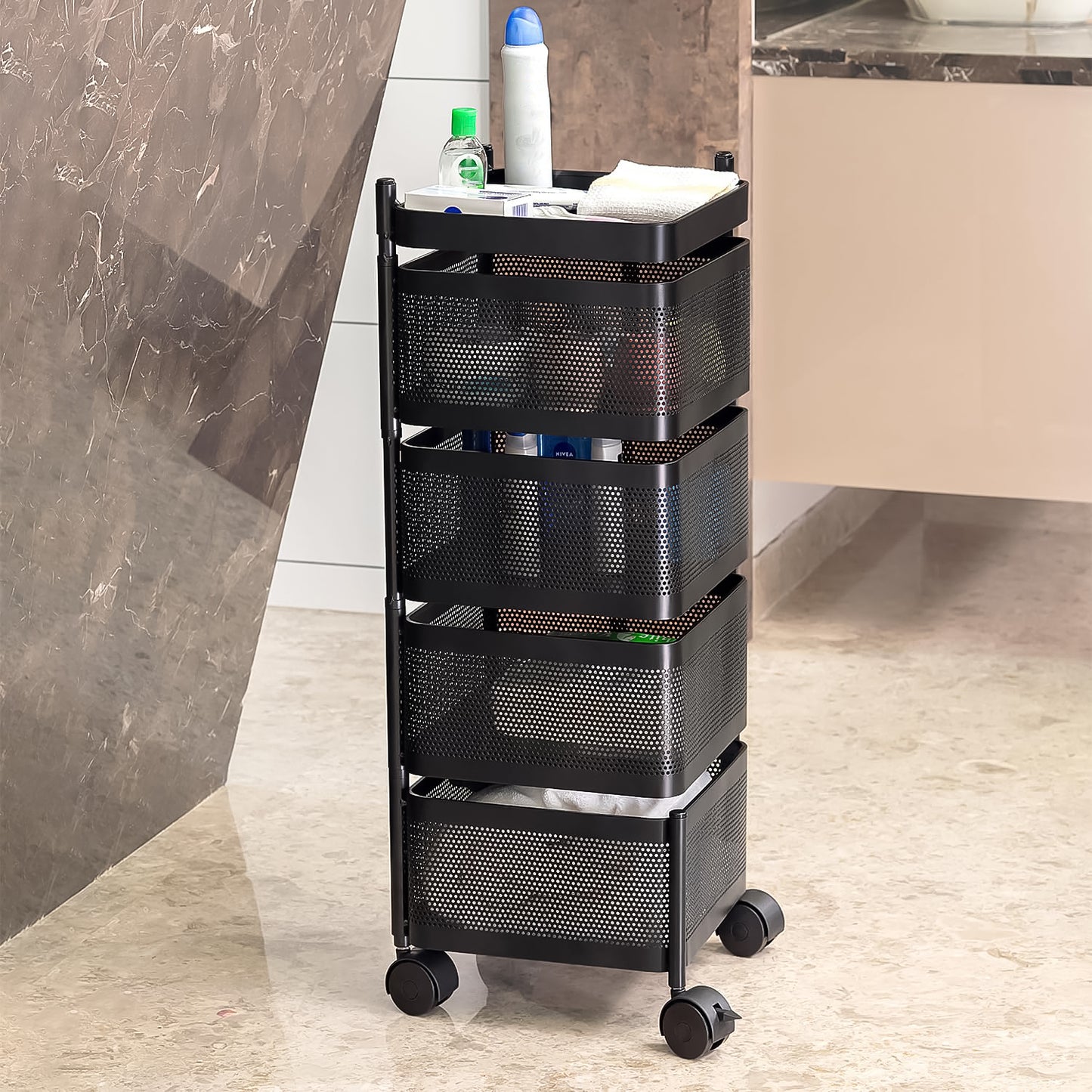 Metal Square High Quality Kitchen Trolley With Wheels (4 Layer  1 Pc)