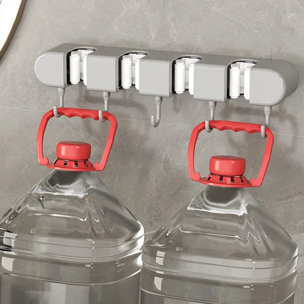 6 Slot & 6 Hook Wall Mounted Holder For Mop, Broom, Kitchen