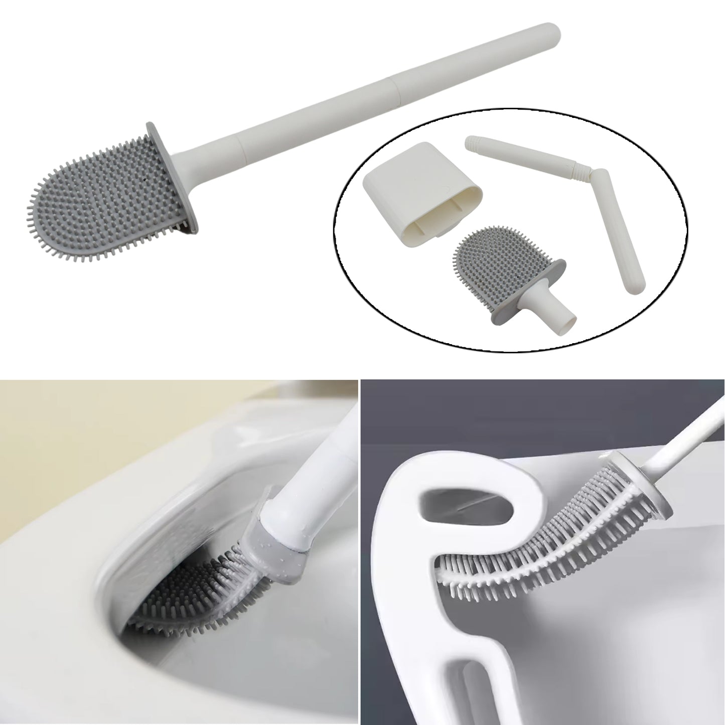 Portable Silicone Toilet Brush With Holder Flex Toilet Brush - Wall Mounted Anti-drip Set Toilet Cleaner Brush  Non-slip Long Handle Toilet Brush Pack Of 1