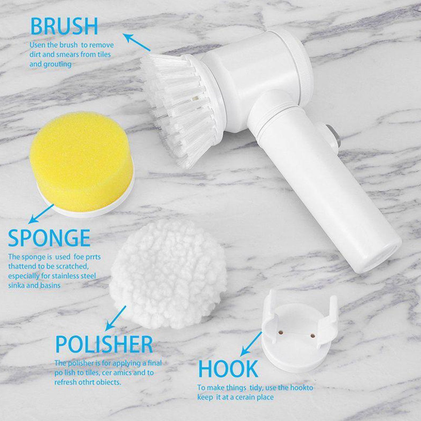 5in1 Home Kitchen Electric Cleaning Brush Electric Spin Scrubber